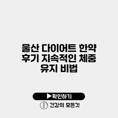 울산 다이어트 한약 후기 지속적인 체중 유지 비법