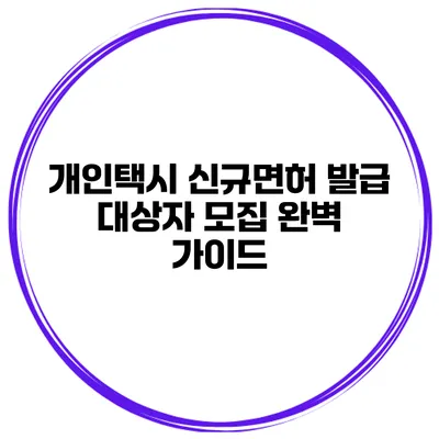 개인택시 신규면허 발급 대상자 모집 완벽 가이드