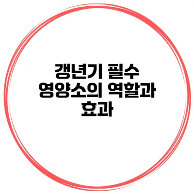 갱년기 필수 영양소의 역할과 효과
