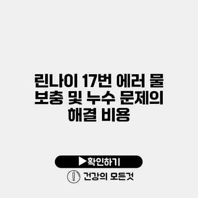린나이 17번 에러 물 보충 및 누수 문제의 해결 비용