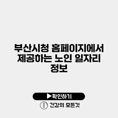부산시청 홈페이지에서 제공하는 노인 일자리 정보