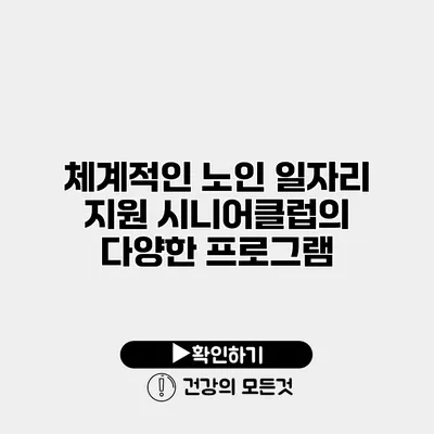 체계적인 노인 일자리 지원 시니어클럽의 다양한 프로그램